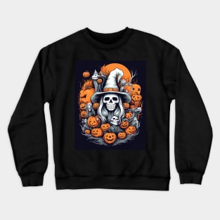 scary witch with pumpkins Crewneck Sweatshirt